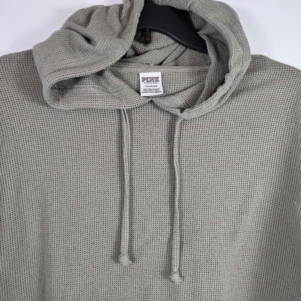 PINK Victoria's Secret Mesh Olive Army Green Athletic Hoodie Crop Top Size Large - Picture 3 of 12